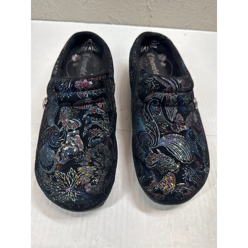 Therafit Molly Women's Suede Black Clog Paisley‎ Colorful Size 39 US 8.5/9